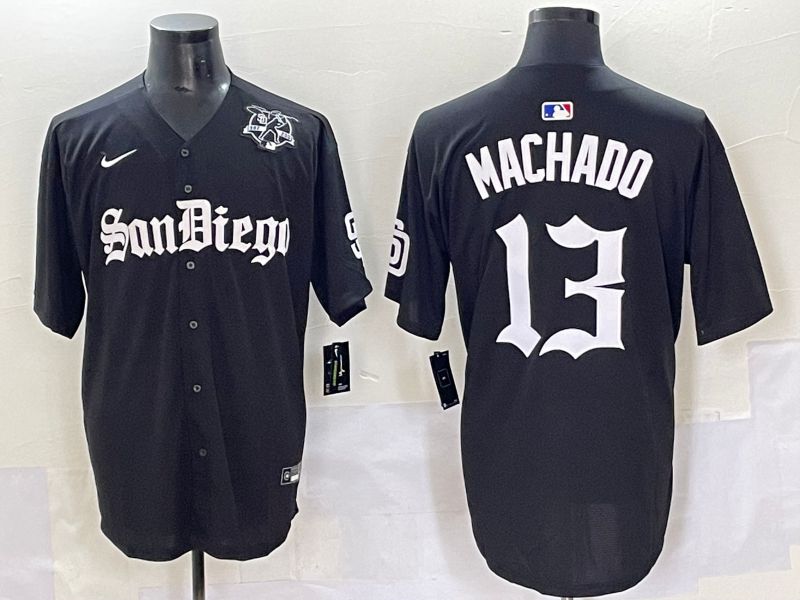 Men 2025 San Diego Padres #13 Machado Black Five generations Joint Name Nike MLB Jersey style 11